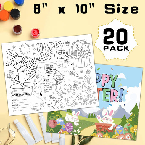 '-18 KFNER Happy Easter Coloring Paper Placemats, Spring Coloring Sheets, Easter Party Activities for Kids, Easter Bunny