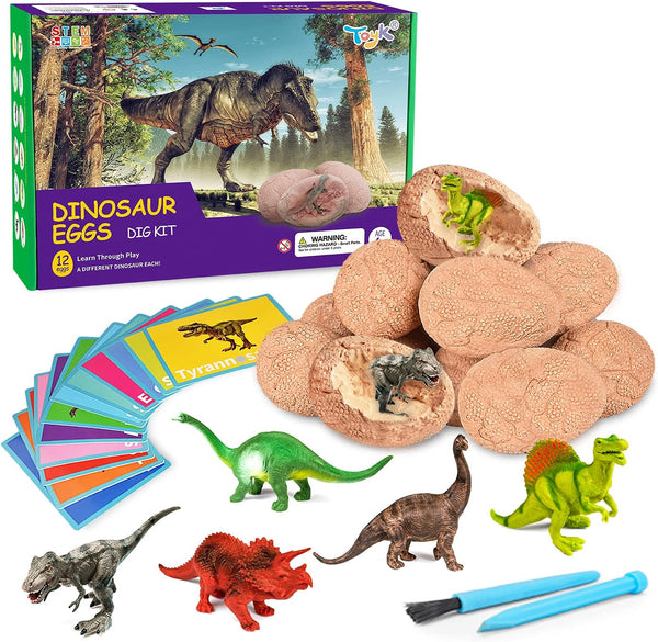 Dig Up Dinosaur Fossil Eggs, Break Open 12 Unique Eggs and Discover 12 Cute Dinosaurs, Easter Digging Toy Gift