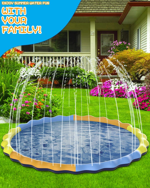 120" 10FT 1mm Summer 3+ Instraella Splash Pad for Dog and Kids, Large Non-Slip Sprinkler Mat Thickened and Foldable