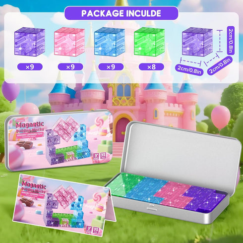 35PCS 3 4 5 6 7 8 Magnetic Blocks Travel, Mini Magnetic Blocks for Toddlers, STEM Building Cubes with Portable Iron
