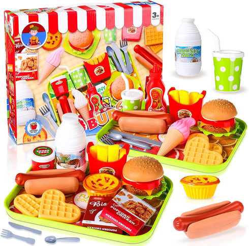 Plastic Burgers Sandwich Pretend Play Food Toy Set for Kitchen, Fake Food Playset for Preschool Kitchen Sets,
