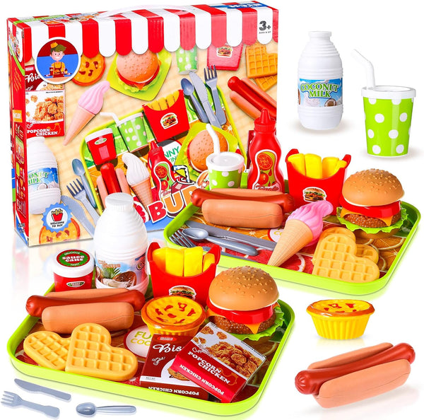 Plastic Burgers Sandwich Pretend Play Food Toy Set for Kitchen, Fake Food Playset for Preschool Kitchen Sets,