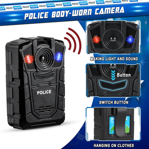 Set 8PCS Deluxe All-in-One Police Accessories Role Play for Kids, Police Gear Toys Include Police Badge, Handcuffs