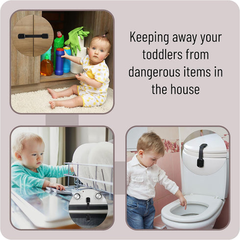 Bates Child Safety Strap Locks, 6 Pack Black Baby Proof Cabinet and Drawer Locks for Child Safety