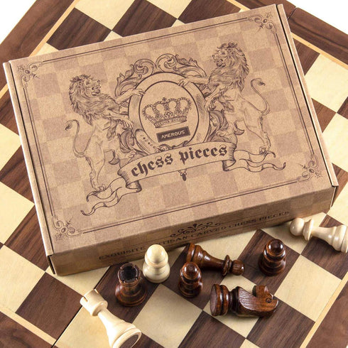 AMEROUS Wooden Chess Pieces Only, Tournament Staunton Wood Chessmen with 3.5 inches King