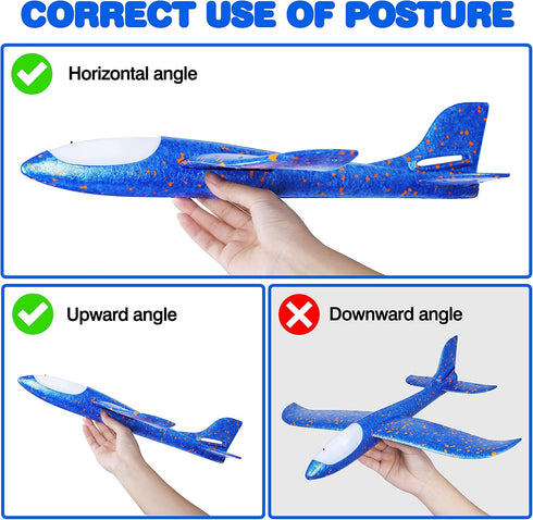 CUKU 4 Pack LED Light Airplane Toys - 17.5" Large Throwing Foam Plane, Outdoor Flying Toys for Kids
