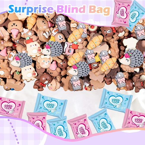 50 Pack PCS Coffee Series Cartoon Resin Mystery Blind Bag Mini Cute Figures for Kids Crafts, Tiny Random Toy Charms