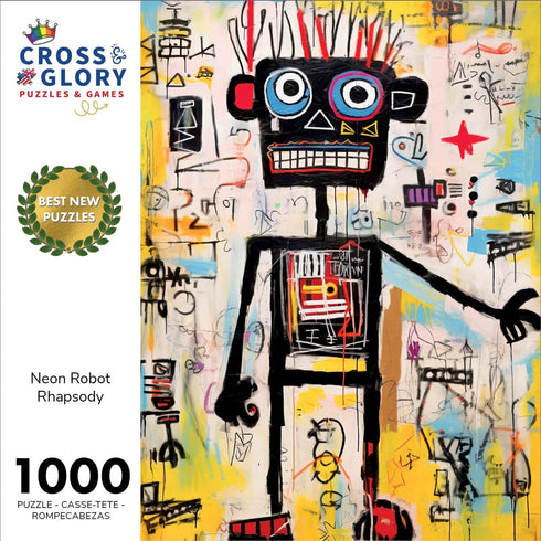Neon Robot Rhapsody: Beautiful 1000 Piece Jigsaw Puzzle with Abstract Art & Luminous Yellow Highlights, Premium Quality