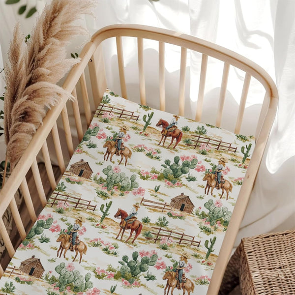 Wicbfdfv Vintage Western Cowgirl Cactus Boho Floral Fitted Baby Crib Sheet for Boys