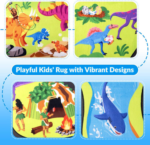 Cavorel 3x5 Ft,0.4 Inch Kids Road Rug Thick Soft Car Track Rug with Non-Slip Backing,Dinosaur Road Map Mat for Kids