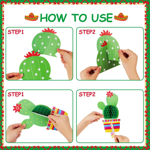 Gejoy 6 Pieces Cactus Party Decorations, Honeycomb Table Centerpieces Paper Cutouts for Fiesta Birthday Baby Shower