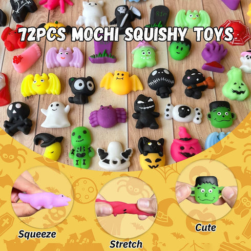 UUSYCUN 72PCS Halloween Mochi Squishy Toys, Squishy Party Favors for Kids, Kawaii Squishies Fidget Toys, Mini Mochis