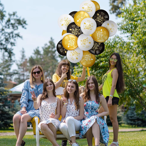 45 Pieces 12 Inch Happy Birthday Balloons, Black Gold White Latex Balloons for Birthday Anniversary Party Decoration