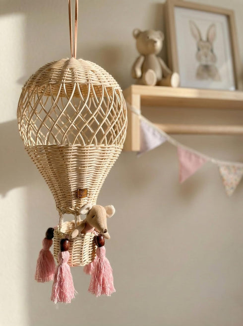 Generic Handmade Rattan Hot Air Balloon Wall Decor Boho Nursery and Kids Room