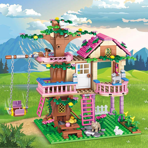 Set 504 6-12 Years7652 HSANHE Tree House Building Compatible with Friends, PCS Forest House Building Kit Birthday Gift