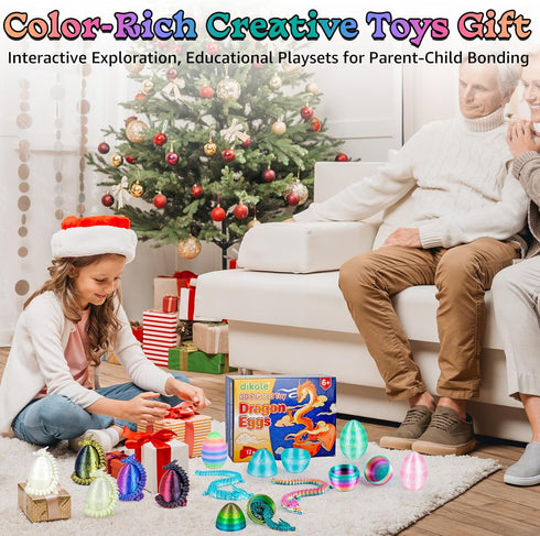 12 Packs 3D Set Printed Dragon Eggs with Articulated Dragon Inside, Fidget Toys for Kids & Adults, Easter Christmas