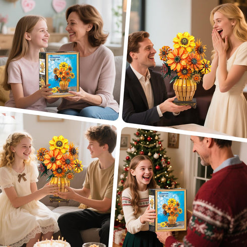 Set 12+, 1180PCS PLAXSOON Sunflower Building with Lights Vase Base, Flowers Botanical Collection Building Block
