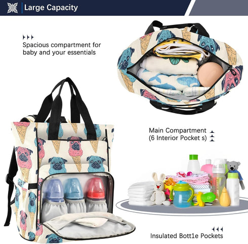 SUABO Backpack Dog Shaped Ice Cream Pattern Baby Diaper Bag Large Bag Waterproof Travel Diaper Bags for Moms and Dads
