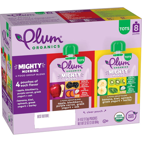 Plum Organics Mighty Morning Organic Toddler Food - Variety Pack - 4 oz Pouch (Pack of 8)