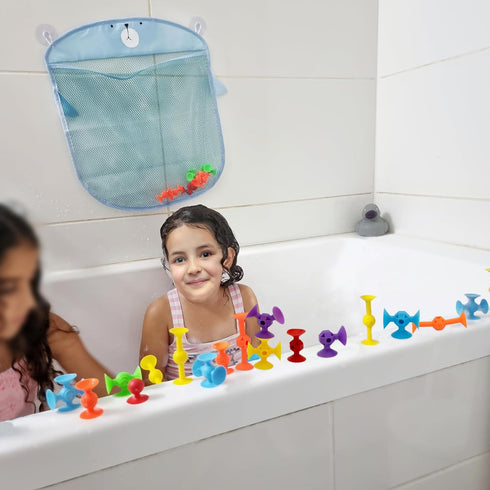 ODELA Genius Suckers 155Pcs Suction Toy, Kids Sensory Building Toys for 3 Year Olds, Interactive Bath Toy Set