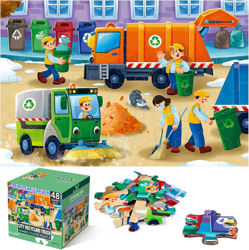 Jumbo Floor Puzzle for Kids,Recycling Garbage Truck Jigsaw Large Puzzles,48 Piece Trash