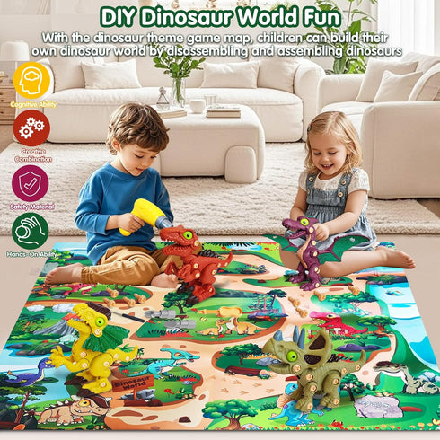 3 4 5 6 7 Take Aprts Dinosaur Toys for Kids Age Boys with Electric Drill & Play Mat STEM Toys DIY Learning Educational