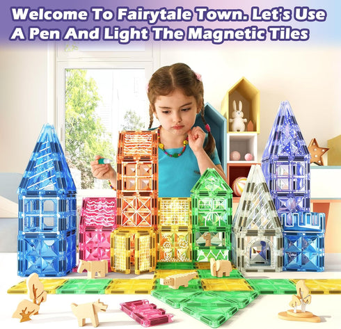Kids Magnetic Tiles Toys for 3 Year Old Girls and Boys, STEM Learning Toy for Toddlers Ages 3-8 Birthday Gifts