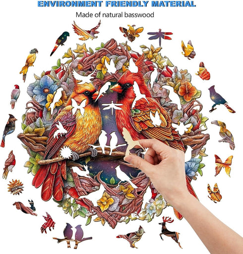 Wooden Puzzles for Adults: Cardinal Puzzles with Wood Box, Thanksgiving Theme, 100 Pieces