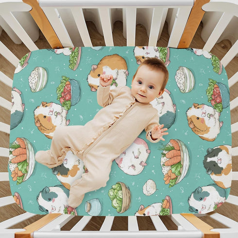 Pigsaly 27x39 Inch Crib Sheets Kawaii Guinea Pigs Baby Sheet for Standard Crib Mattress Boys Girls Toddler Bed Sheets