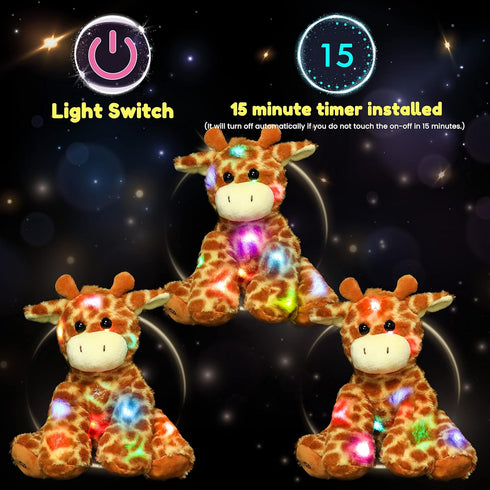 11'' Hopearl Lighting Up Giraffe Stuffed Animal Floppy LED Plush Toy Night Lights Glow Pillow Birthday Festival