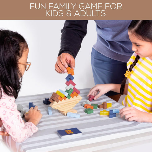 Wooden Tetra Tower Game - 32PCS Stack Attack with Building Blocks & Cards, Fun Balance Game for All