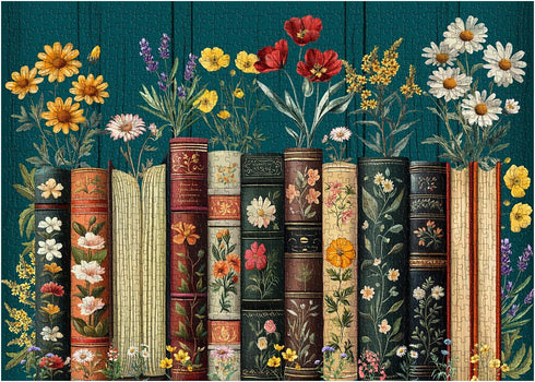 PPuzzling 1000 Vintage Wildflower Book Puzzles for Adults Pieces, Plant Floral Books Pages Jigsaw Puzzle, Retro