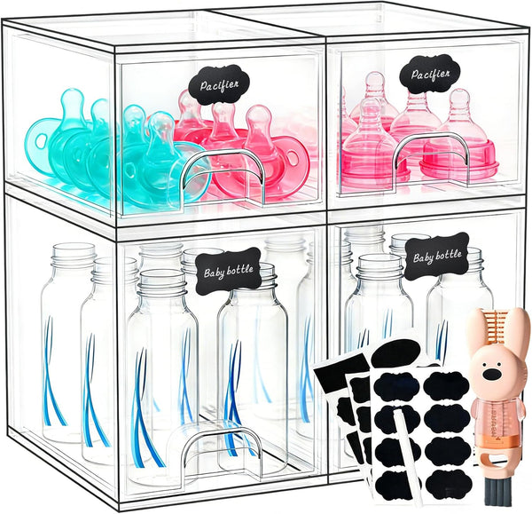 TOOGE Stackable Baby Bottle Organizer: Acrylic Bottle Organizer Baby Storage Drawers Clear