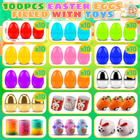 100 KissFuture PCS Prefilled Easter Eggs with Toys, Easter Eggs Filled for Egg Hunt, Easter Basket Stuffers for Kids