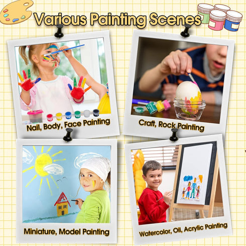 6 PCS Mini Paint Set, Kids Washable Acrylic Paint Strips Set with 12 Filled Colors, 12 Brushes, 6 Mixing Palettes