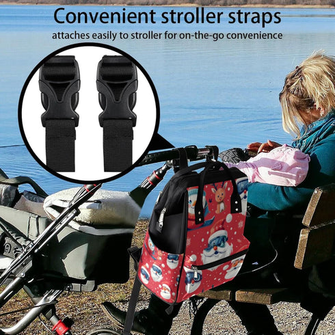 Hsnar Backpack Snowman Santa Claus Waterproof Diaper Bag Large Capacity Baby Bag with Stroller Straps, Multi-Pocket