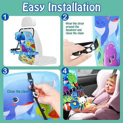 Innofans Baby Car Seat Ocean Animals Toys - Kick and Play Double Sided Infant Car Seat Toys with Plush Toys, Mirror