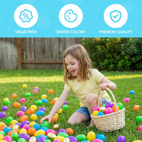 72 3.15'' 6 Garma Pcs Easter Eggs - Empty Bright Colors Plastic Eggs with Golden Eggshell Bulks for Easter Party Favors