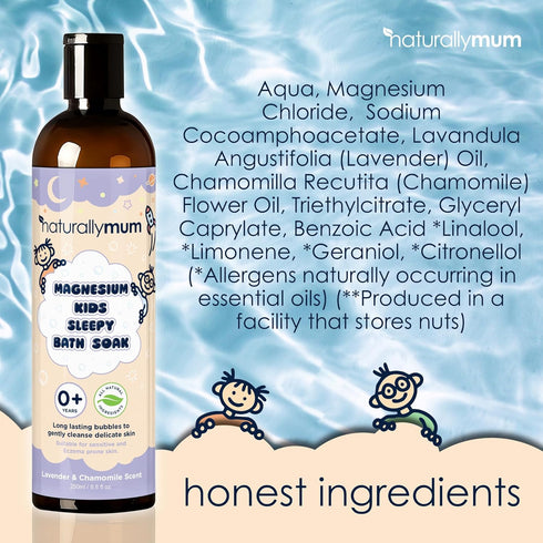 8.8fl oz NaturallyMum Kids Magnesium Sleepy Bath Soak - Bubble Bath - All-Natural & Calming - Suitable for Newborns