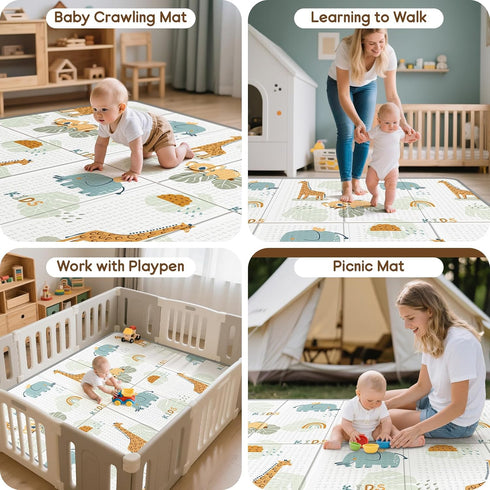 79x71 Tummy Foldable Baby Play Mat for Floor, PIGLOG Extra Large Crawiling Play Mat for Babies, Waterproof & Portable
