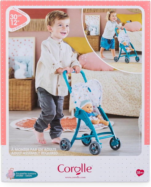 Corolle Baby Doll Stroller with Folding Canopy - Teal - Mon Premier Poupon Accessories Fit 12" Dolls for Kids Ages 18