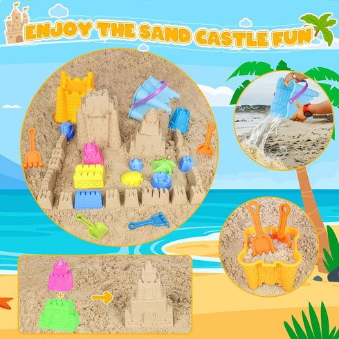 Beach Toys for Toddlers, Sand Castle Toys with Buckets, Shovels & Molds for Kids Ages 3-10