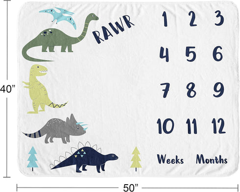 Sweet Jojo Designs Mod Dino Boy Milestone Blanket Monthly Newborn First Year Growth Mat Baby Shower Memory Keepsake
