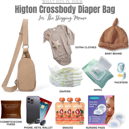 Crossbody Bag - Compact Small Diaper Bag with Plain Ivory Strap, Sling Bag for Women & Men