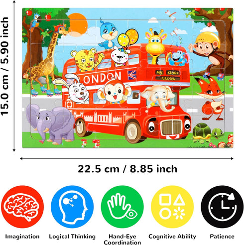 Puzzles for Kids Ages 4-8 - 14 Pack Wooden Jigsaw Puzzles, 30 Pieces, Preschool Educational Learning Toys Set