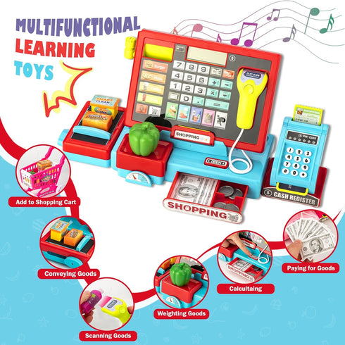 3 4 5 6 7 8 4-8 Cash Register for Kids Real Calculator Kids Cash Register with Scanner Toy for Year Old Boy Pretend