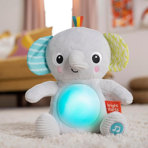 Bright Starts Hug-a-Bye Baby Elephant Stuffed Animal Musical Toy, Soft Soother for Newborns and Up with Songs & Lights