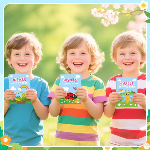 '-24Pcs Set Spring Activity Books for Kids Insect Mini Games Coloring Book Bulk Insect Theme Mazes Word Search Word