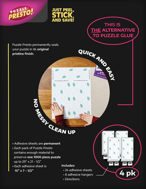 (4 Pack) 24 8 Puzzle Presto! Peel & Stick Saver: The Original and Still The Best Way to Preserve Your Finished Puzzle!