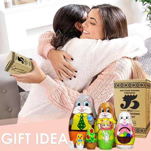 AEVVV Easter Nesting Dolls Set - 7 pcs Russian Dolls Easter Bunny Decorations